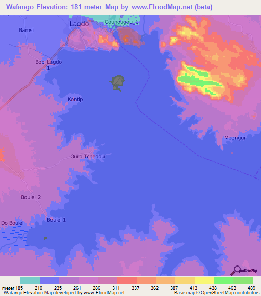 Wafango,Cameroon Elevation Map