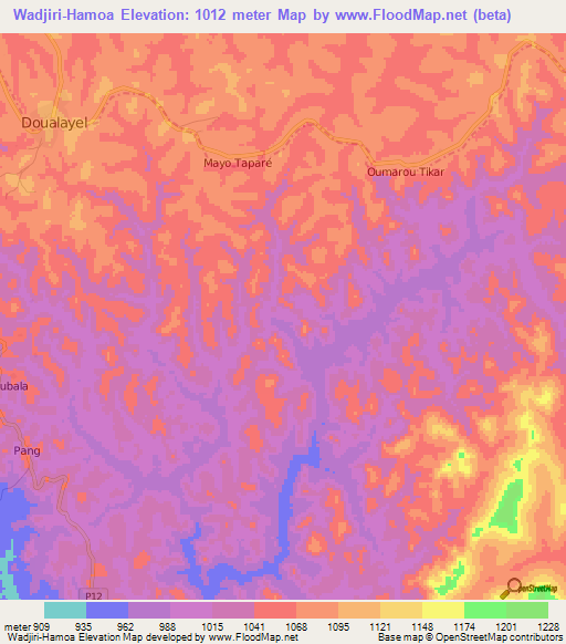 Wadjiri-Hamoa,Cameroon Elevation Map