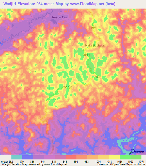 Wadjiri,Cameroon Elevation Map