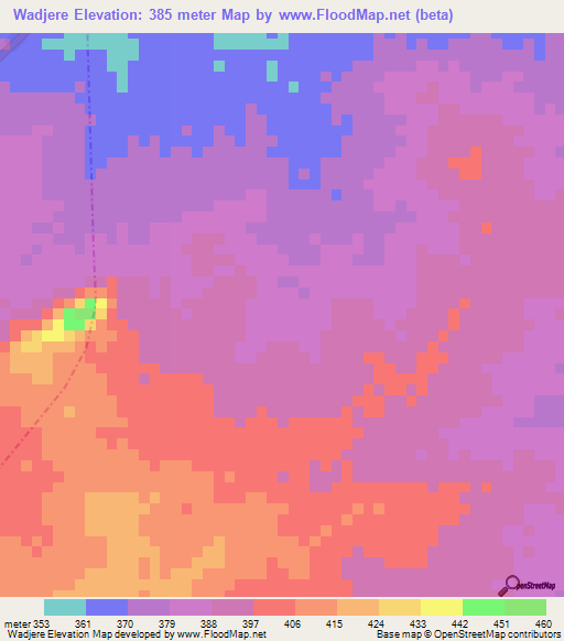 Wadjere,Cameroon Elevation Map