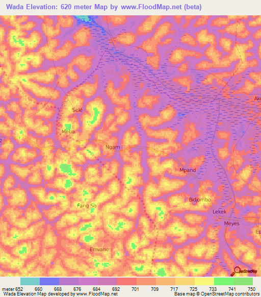 Wada,Cameroon Elevation Map