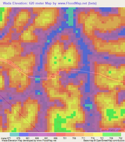 Wada,Cameroon Elevation Map