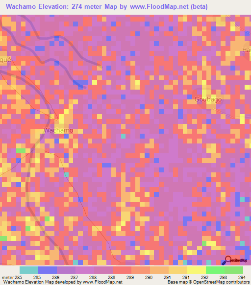 Wachamo,Cameroon Elevation Map