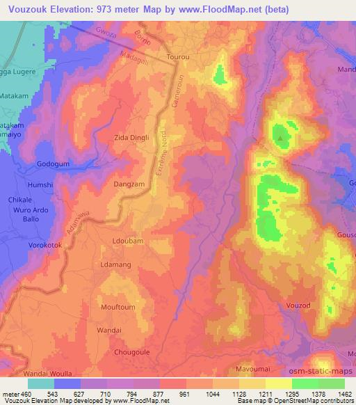 Vouzouk,Cameroon Elevation Map