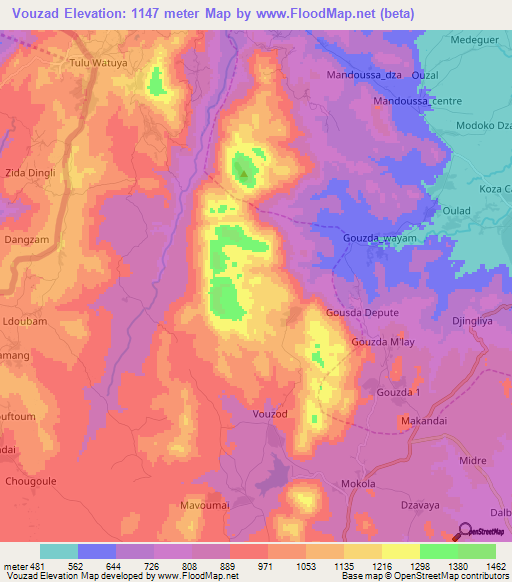 Vouzad,Cameroon Elevation Map