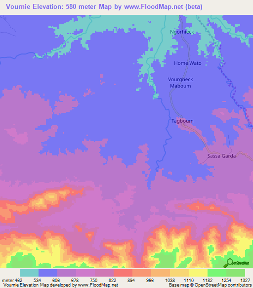 Vournie,Cameroon Elevation Map