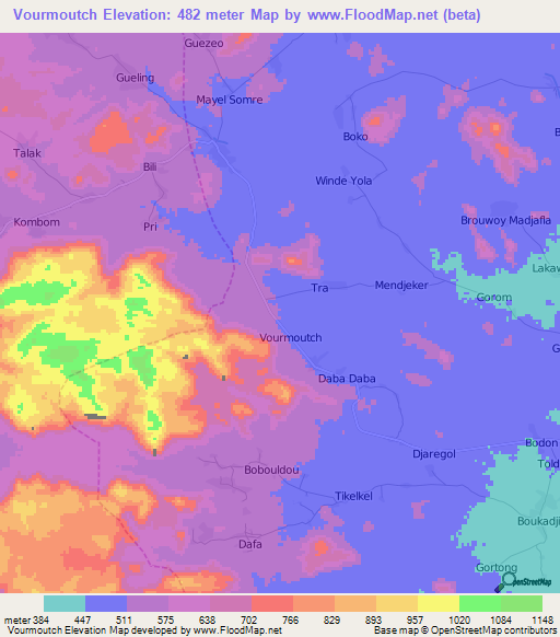 Vourmoutch,Cameroon Elevation Map