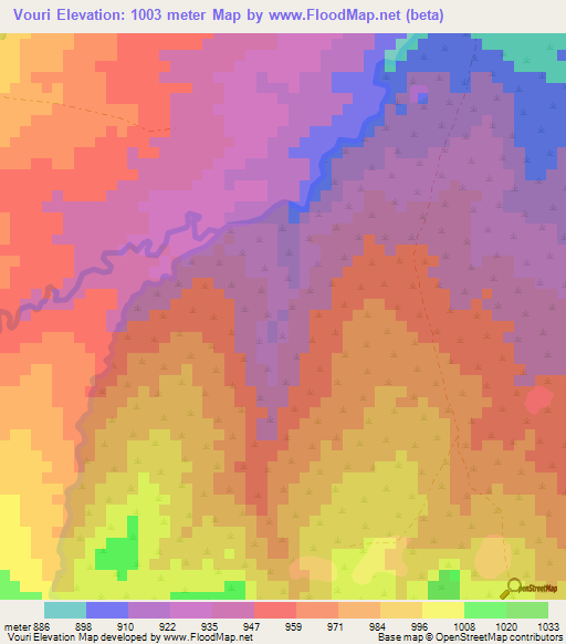 Vouri,Cameroon Elevation Map