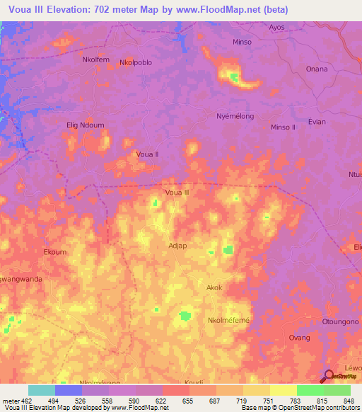 Voua III,Cameroon Elevation Map