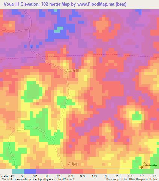 Voua III,Cameroon Elevation Map