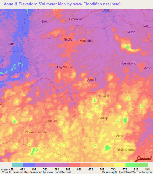 Voua II,Cameroon Elevation Map