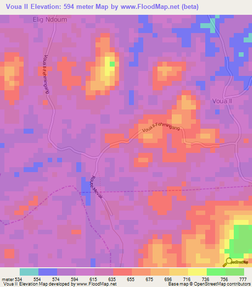 Voua II,Cameroon Elevation Map