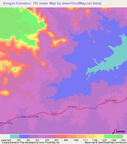 Vongna,Cameroon Elevation Map