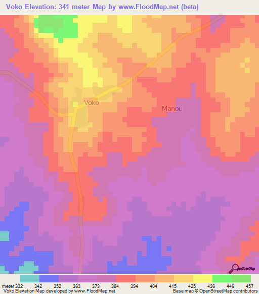 Voko,Cameroon Elevation Map