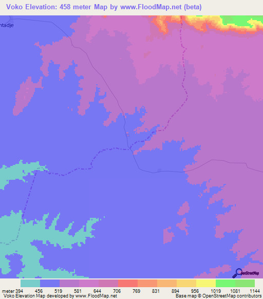 Voko,Cameroon Elevation Map