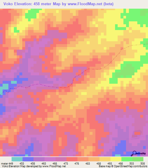 Voko,Cameroon Elevation Map