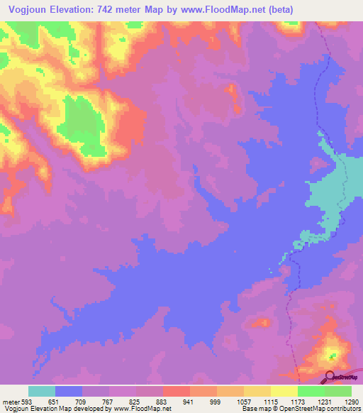 Vogjoun,Cameroon Elevation Map