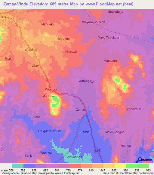 Zamay-Vinde,Cameroon Elevation Map