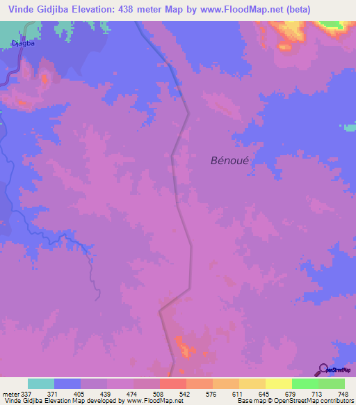 Vinde Gidjiba,Cameroon Elevation Map