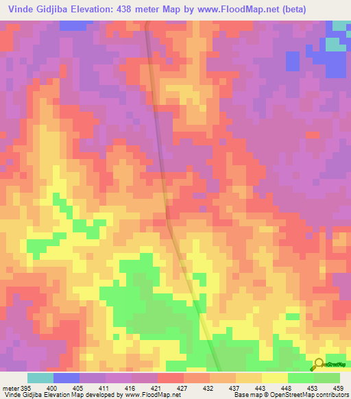 Vinde Gidjiba,Cameroon Elevation Map