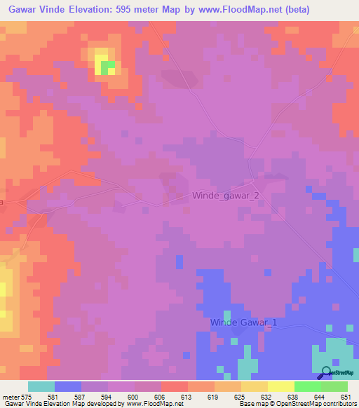 Gawar Vinde,Cameroon Elevation Map