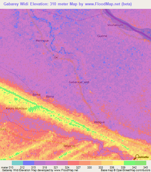 Gabarey Widi,Cameroon Elevation Map