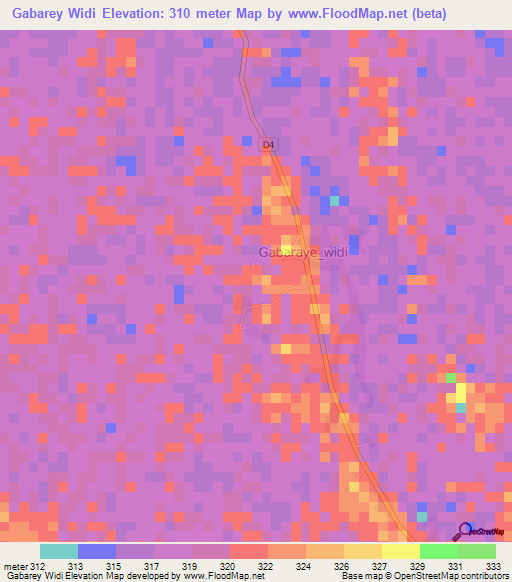 Gabarey Widi,Cameroon Elevation Map