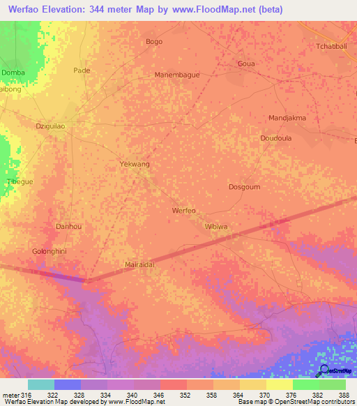 Werfao,Cameroon Elevation Map