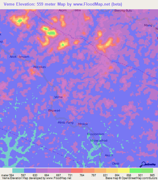 Veme,Cameroon Elevation Map