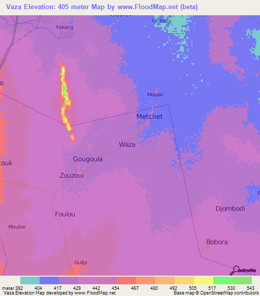 Vaza,Cameroon Elevation Map