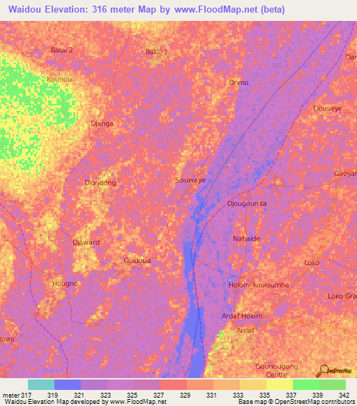 Waidou,Cameroon Elevation Map