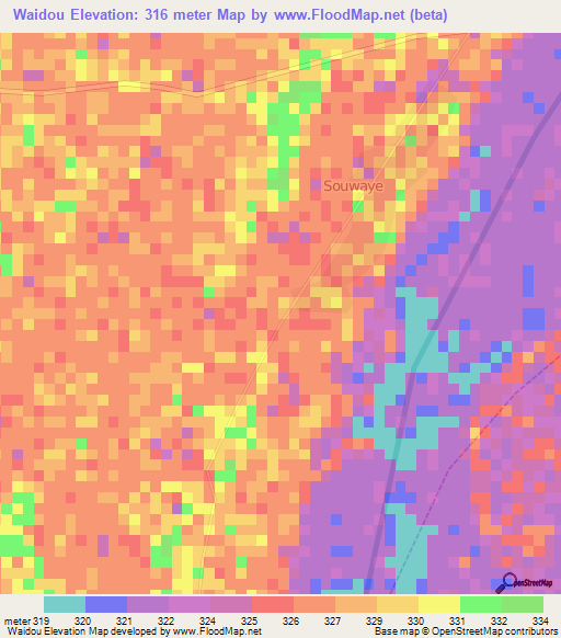 Waidou,Cameroon Elevation Map