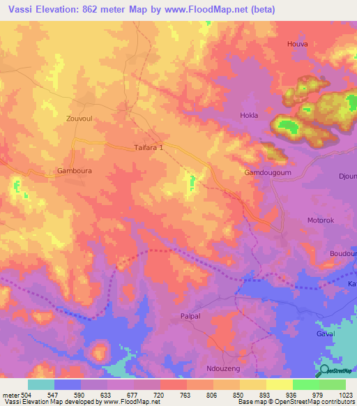 Vassi,Cameroon Elevation Map