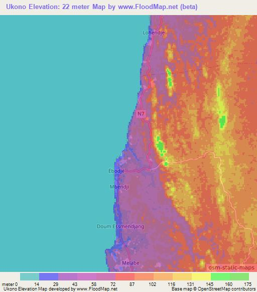 Ukono,Cameroon Elevation Map