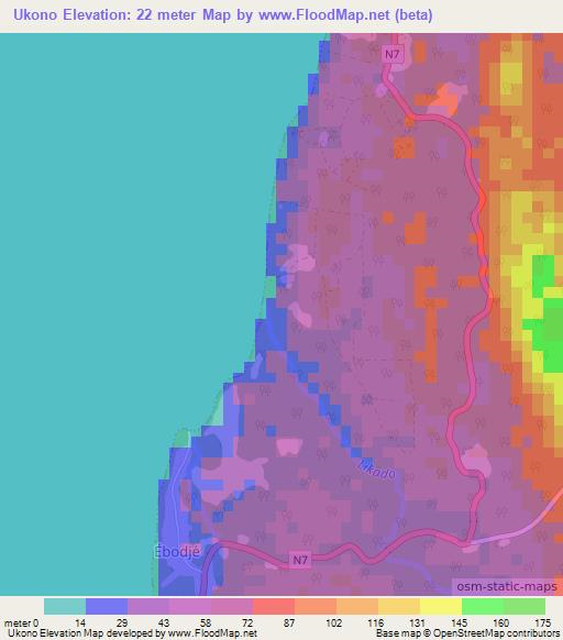 Ukono,Cameroon Elevation Map