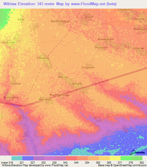 Wibiwa,Cameroon Elevation Map