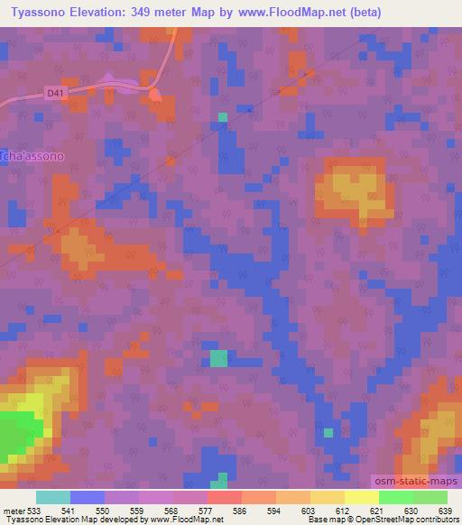 Tyassono,Cameroon Elevation Map