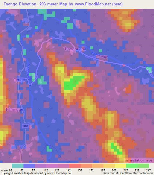 Tyango,Cameroon Elevation Map