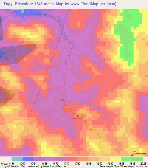 Tugyi,Cameroon Elevation Map