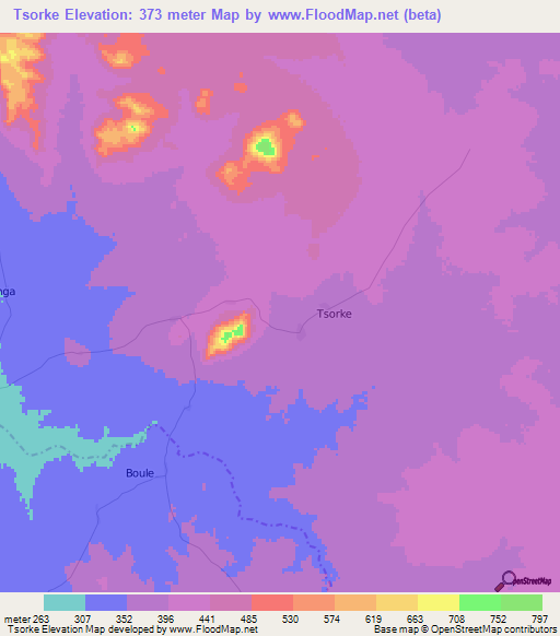 Tsorke,Cameroon Elevation Map