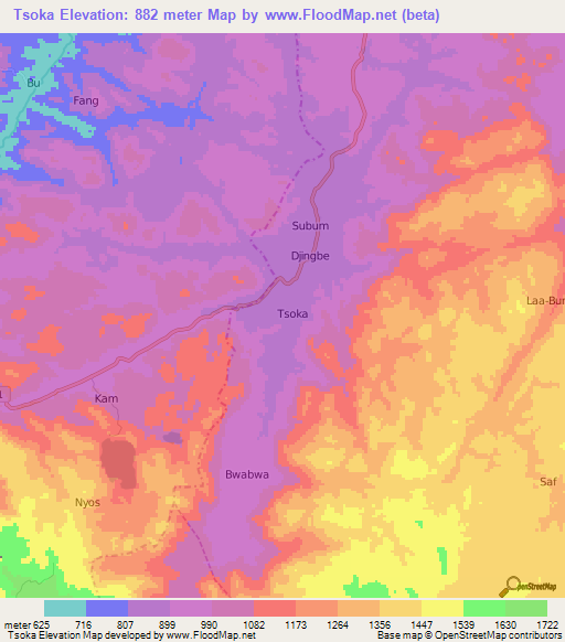 Tsoka,Cameroon Elevation Map