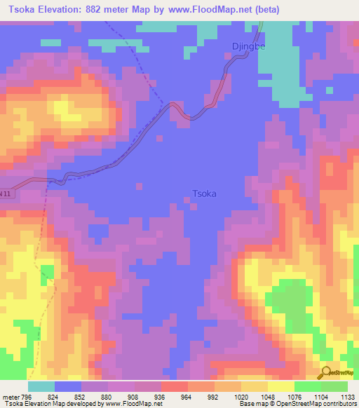 Tsoka,Cameroon Elevation Map