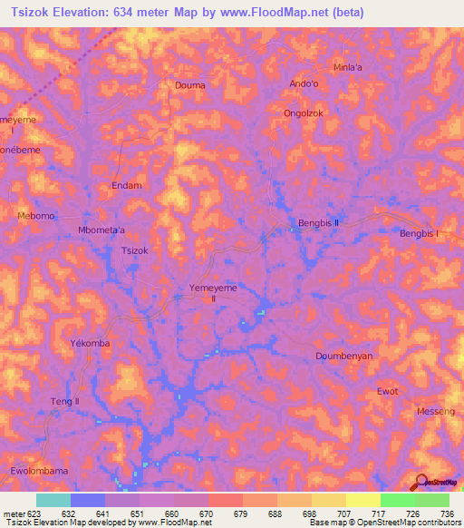 Tsizok,Cameroon Elevation Map