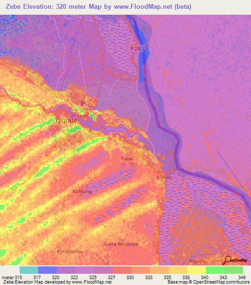 Zebe,Cameroon Elevation Map