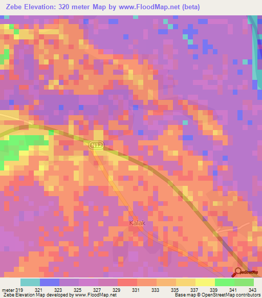 Zebe,Cameroon Elevation Map