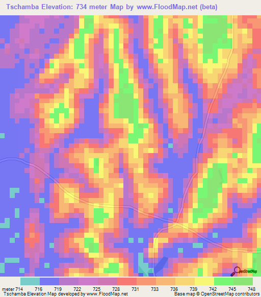 Tschamba,Cameroon Elevation Map