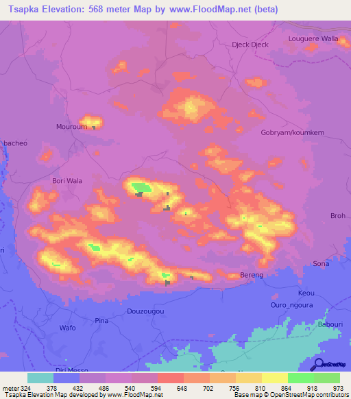 Tsapka,Cameroon Elevation Map