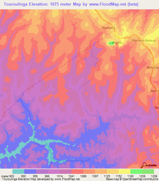 Touroulinga,Cameroon Elevation Map