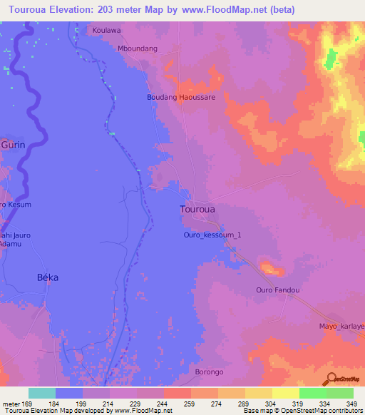 Touroua,Cameroon Elevation Map