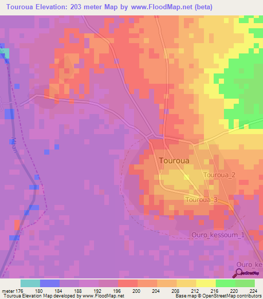 Touroua,Cameroon Elevation Map